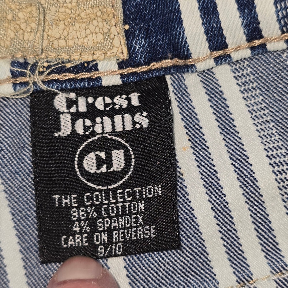 Crest Jeans Vintage Y2K Blue White Striped Flare Pants Stretch Denim 9/10 - Picture 3 of 8